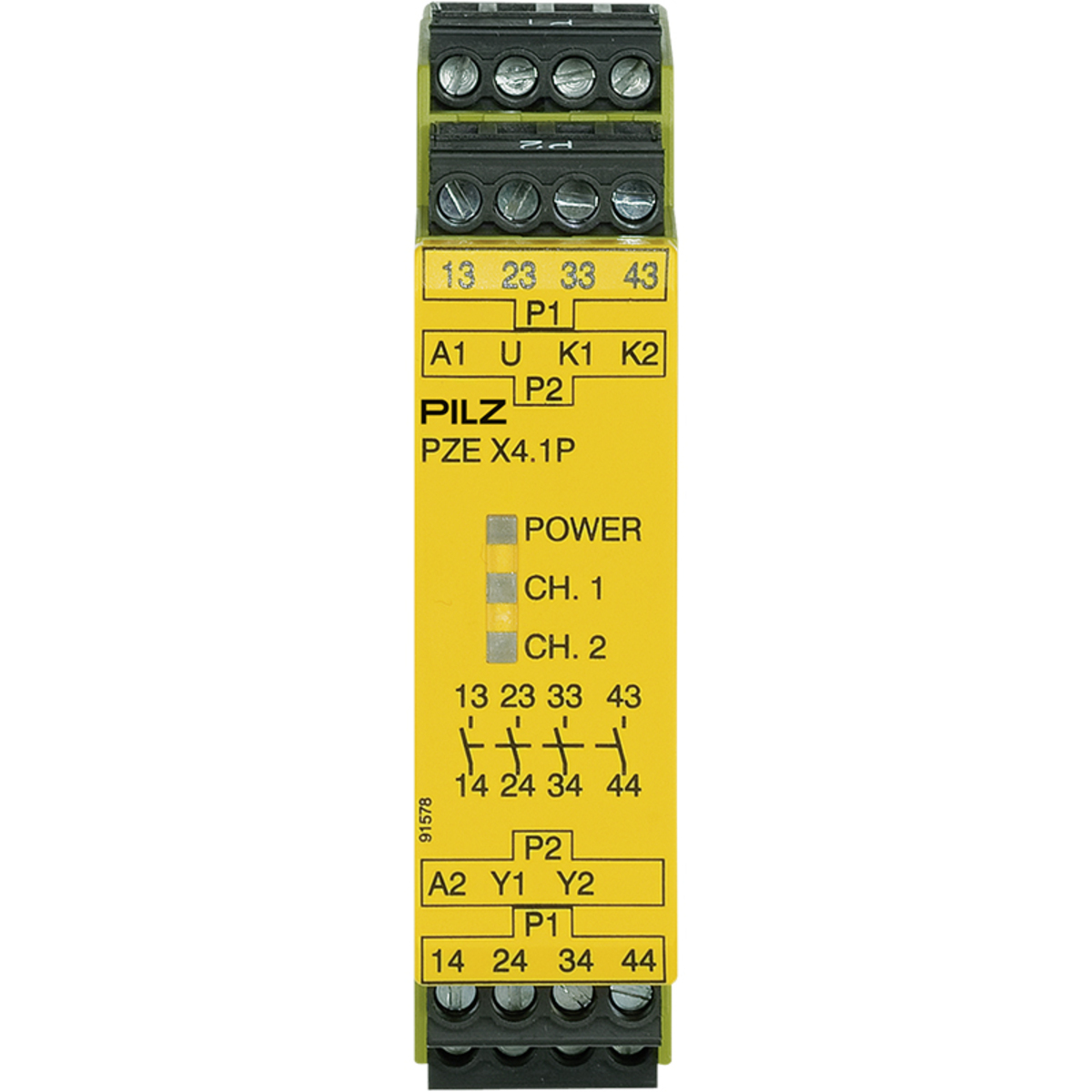 Contact Expansion, 1/2-Channel Wiring Without Detection of Shorts Across Contacts, 4 N/O, UB 24 VDC, 22.5mm, Plug-in Screw Terminals, Contact Block for Contact Expansion in Connection with Safety-Related Control Components