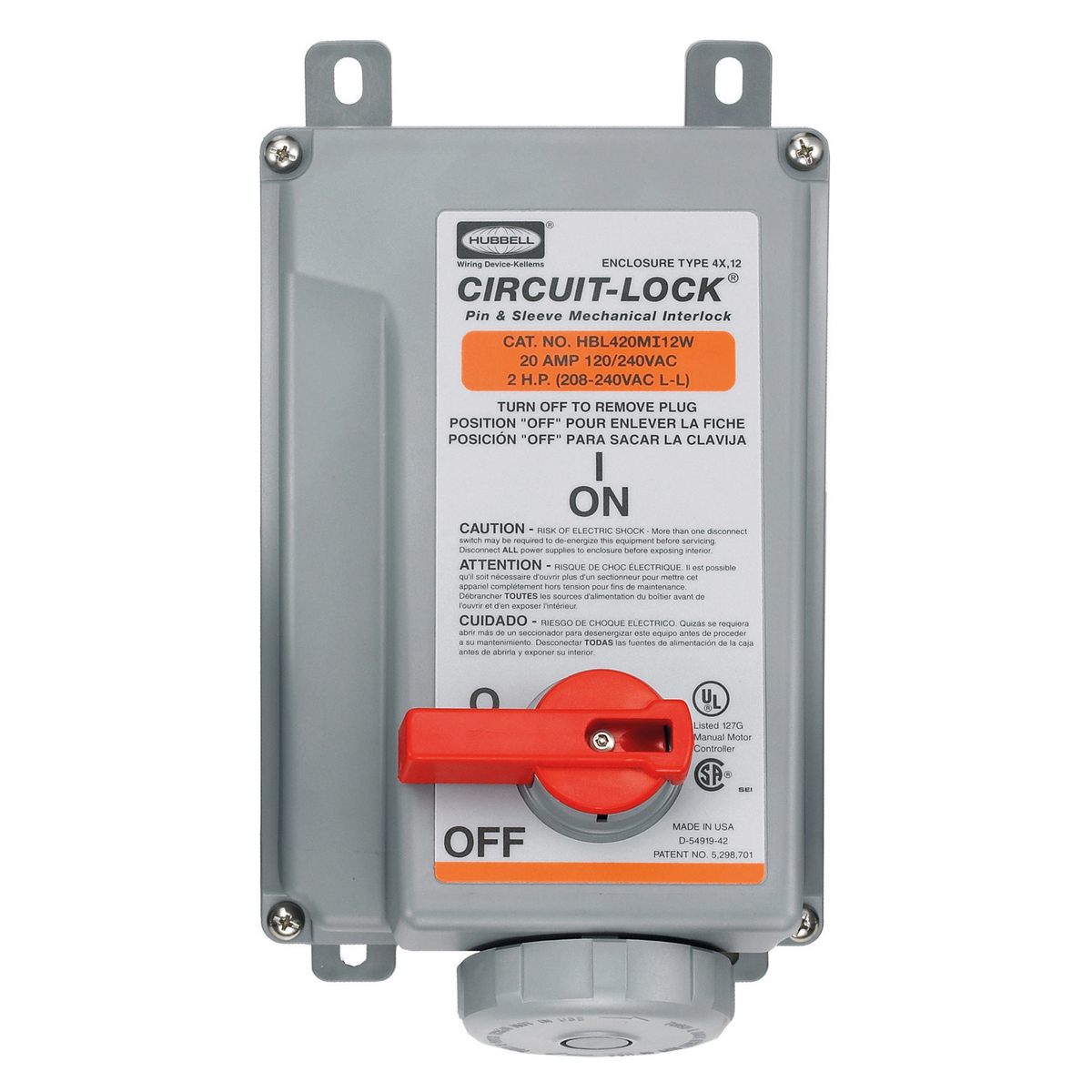 Heavy Duty Products, IEC Pin and Sleeve Devices, Industrial Grade, Female, Mechanically Interlocked Receptacle, 20A 125/250V, 3-Pole 4-Wire Grounding, Terminal Screws Orange