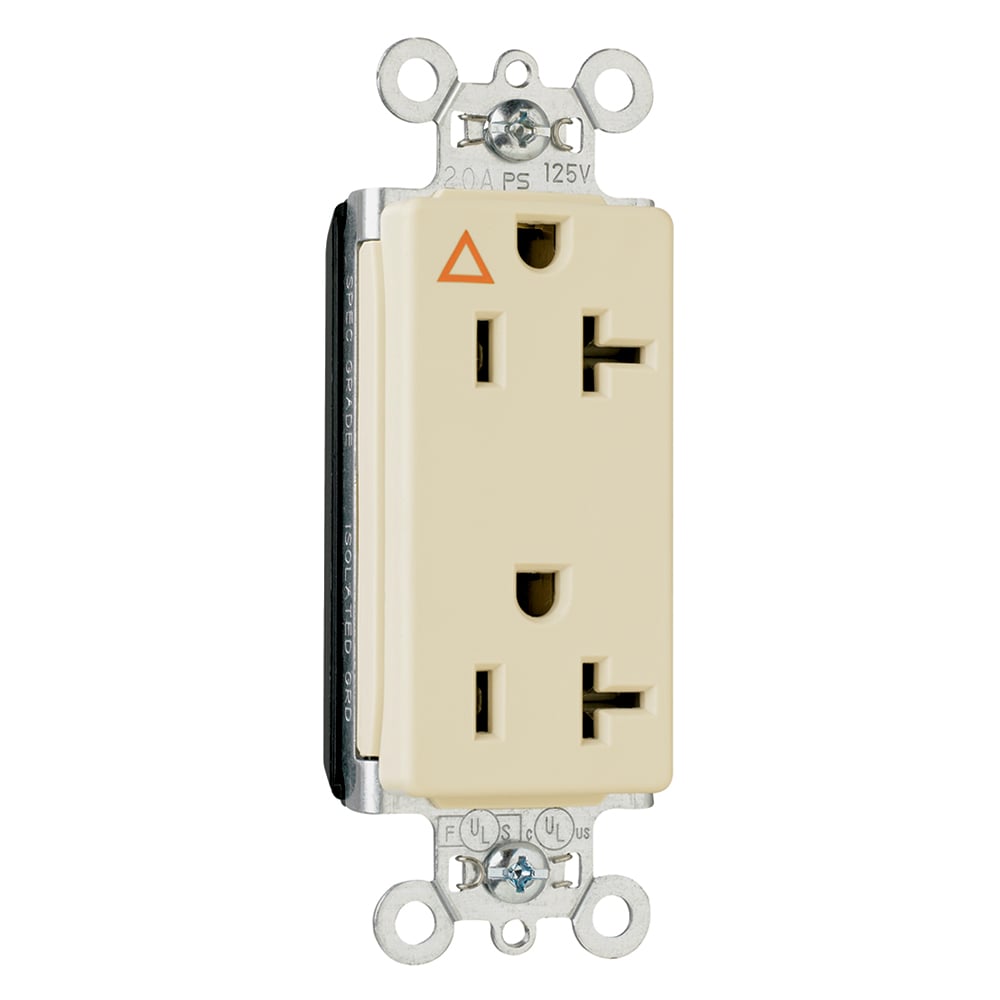 PlugTail Isolated Ground Decorator Spec Grade Duplex Receptacle 20amp 125volt Ivory