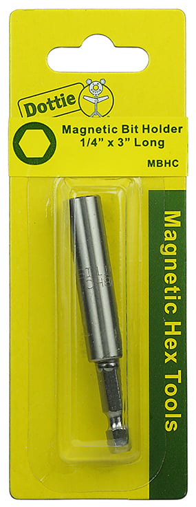 Magnetic Bit Holder, Drive Bit insert type, 3 in. overall length, 1/4 in. drive size, Carded
