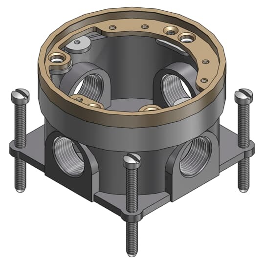 Single Gang Flush Service Floor Box, 27 Cubic Inches, Length 4 Inches, Width 4-1/4 Inches, Depth 2-1/2 Inches, Hub Size 3/4 Inches, Cast Iron