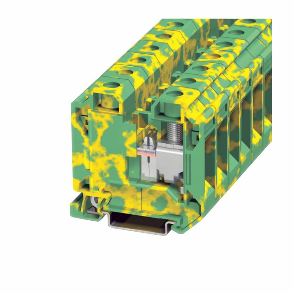 Eaton XB IEC terminal block, Screw connection single level ground block, Green/yellow, 8 AWG/6 mm2 maximum wire, IEC #24-8 AWG, EN #24-8 AWG, UL #24-8 AWG wire