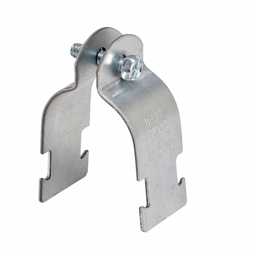 Eaton B-Line series pre-assembled O.D. pipe and conduit clamp, 0.0740" H x 2.6080" L x 1.25" W, Steel, 600 Lbs load cap