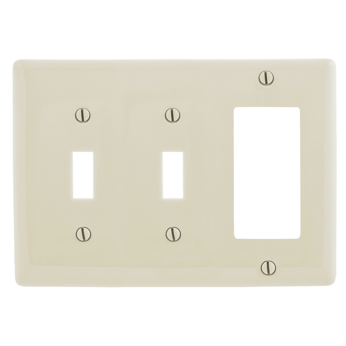 Hubbell Wiring Device Kellems, Wallplates and Box Covers, Wallplate,Nylon, 3-Gang, 2) Toggle 1) Decorator, Light Almond