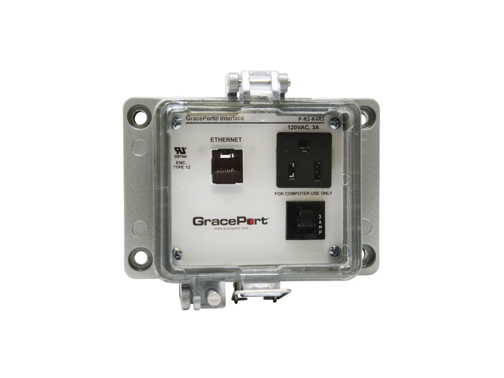 PANEL INTERFACE CONNECTOR WITH RJ45, PMH, UL TYPE 12, SIMPLEX OUTLET, 3 AMP CB