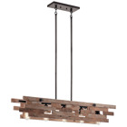 The Cuyahoga Mill(TM) 43.75in; 5 light linear chandelier features a vintage industrial look with its reclaimed wood and Anvil Iron(TM) finish. Using reclaimed wood found throughout the United States the Cuyahoga Mill brings a authentic rustic style to any setting. The Cuyahoga Mill chandelier works in several aesthetic environments including vintage, industrial, and rustic.