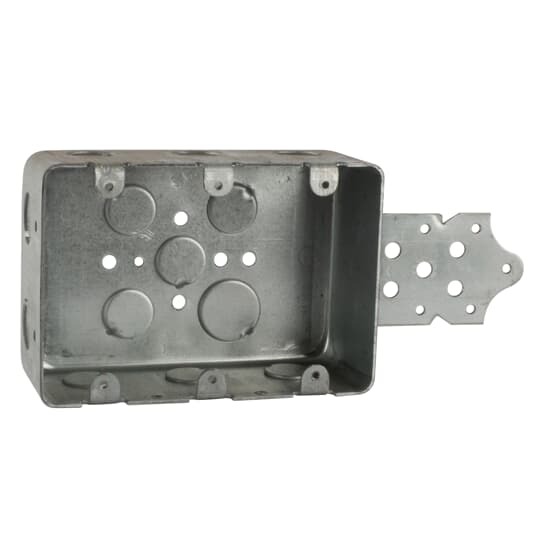 Three Gang Drawn Style Device Box, 44.3 Cubic Inches, 5-13/16 Inches Long x 4 Inches Wide x 2-1/8 Inches Deep, Drawn Construction with 1/2 Inch Knockouts, with B Brackets, For use with Conduit