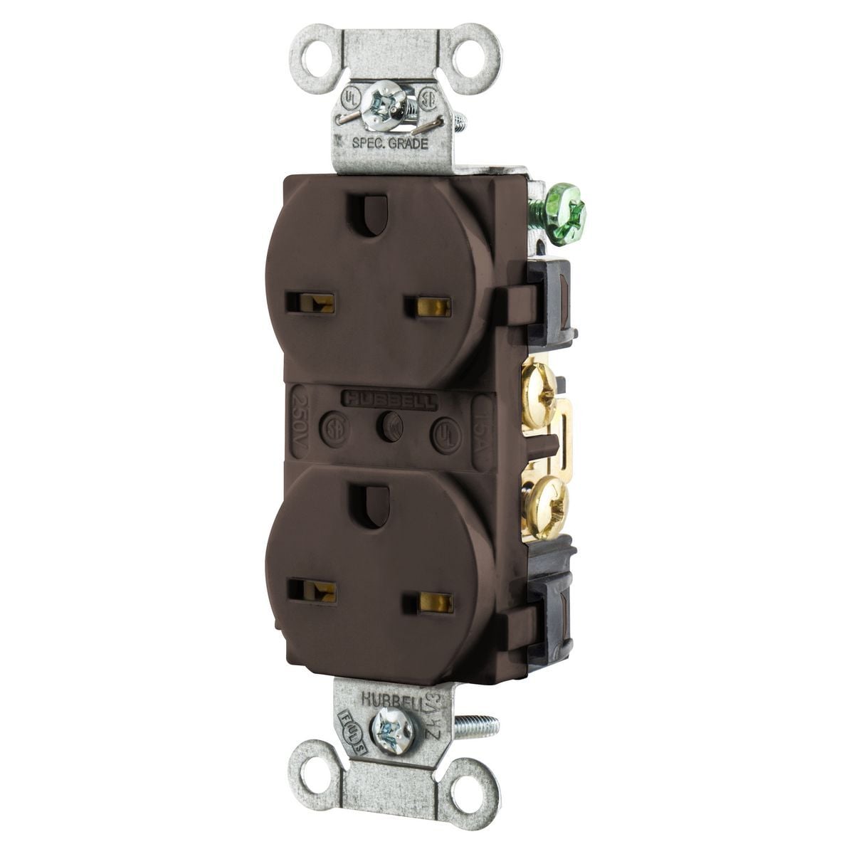 Straight Blade Devices, Receptacles, Duplex, Heavy Duty Grade, 2-Pole 3-Wire Grounding, 15A 250V, 6-15R, Brown