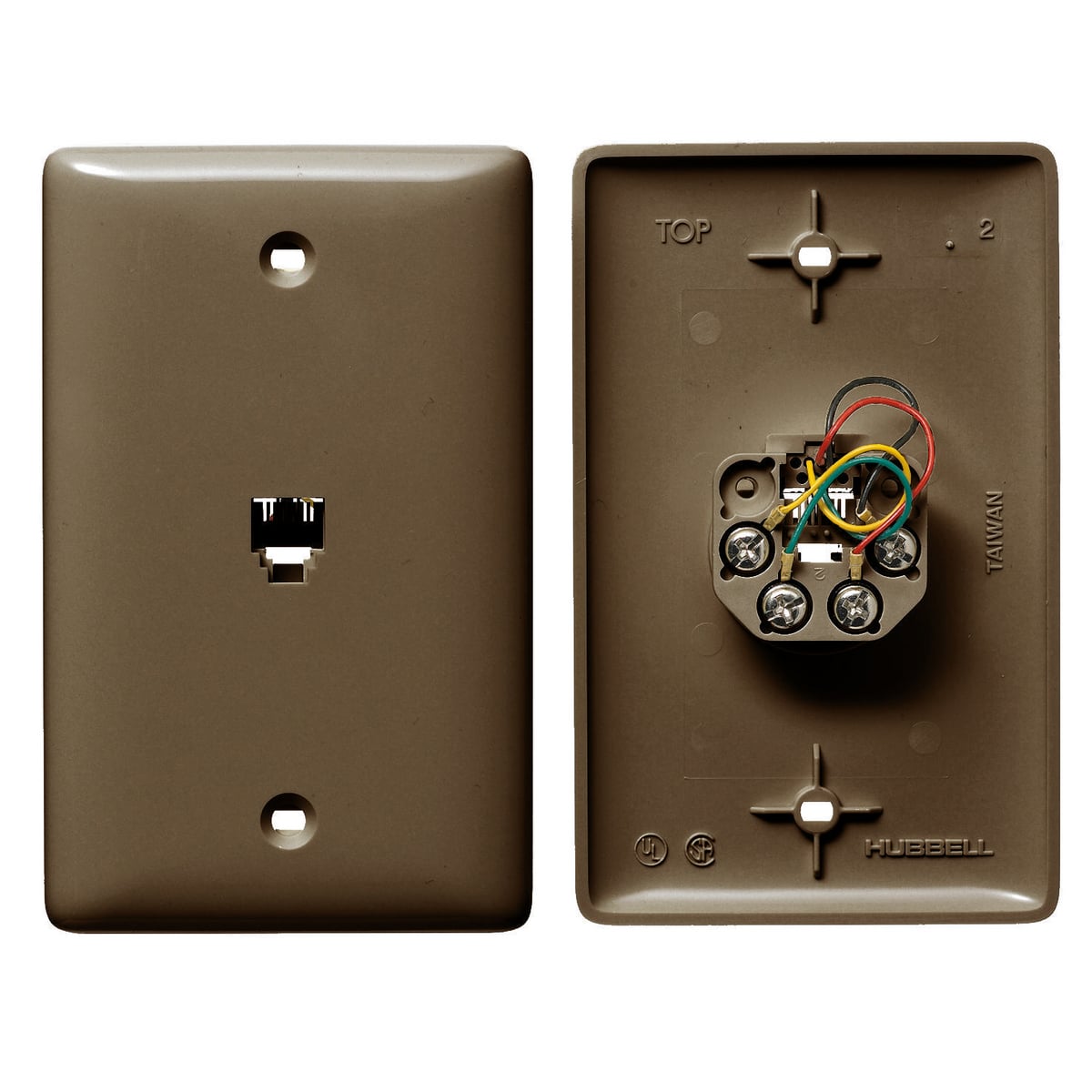 Plates, 1-Gang, With Jack, 6-Position 4-Conductor, Screw Terminal, Brown