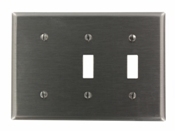 3-Gang 2-Toggle, 1-Blank Device Combination Wallplate, Strap Mount, Stainless Steel