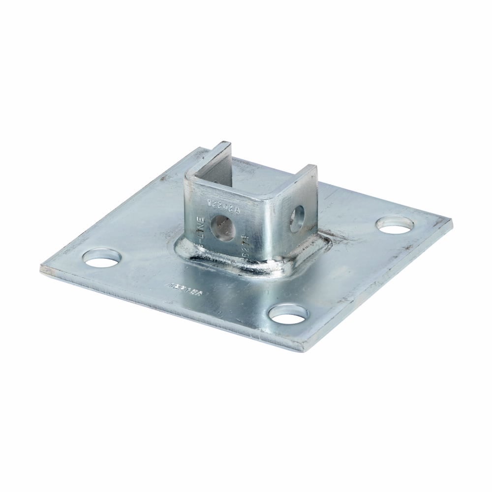 Eaton B-Line series post base, 1.62" H x 6" L x 6" W, Steel, Electro-plated, Square post base, centered
