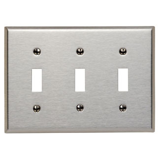 3-Gang Toggle Device Switch Wallplate, Standard Size, 430 Stainless Steel, Device Mount, - Stainless Steel