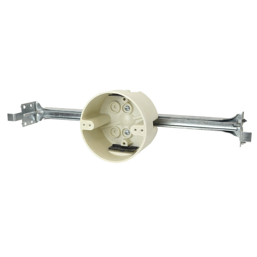 Speed Klamps; 4-Inch Round Outlet Box; 2-7/16 Inch Depth, Thermoset-Fiberglass, 22.5 Cubic-Inch, Beige/Tan