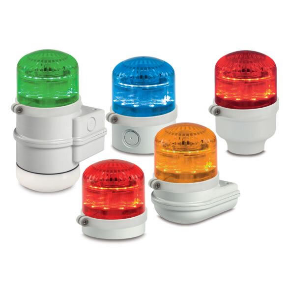 StreamLine Modular Multifunctional High Output LED Audible/ Visual Signal, Amber - Compatible with 12-24VAC/DC or 120-240VAC (a). PLC compatible with PNP or NPN connections (a). Three channels included:  Simulated strobe, Simulated strobe plus tone 1, Steady light plus tone 2. 50,000 hour LED. Five lamp/lens colors: Amber, Blue, Clear, Green and Red. Five mounting base options. Type 3R, IP65 enclosure. CE Certified. UL and cUL listed. (a) Note: Voltage and PLC connections are dependent on selected base.