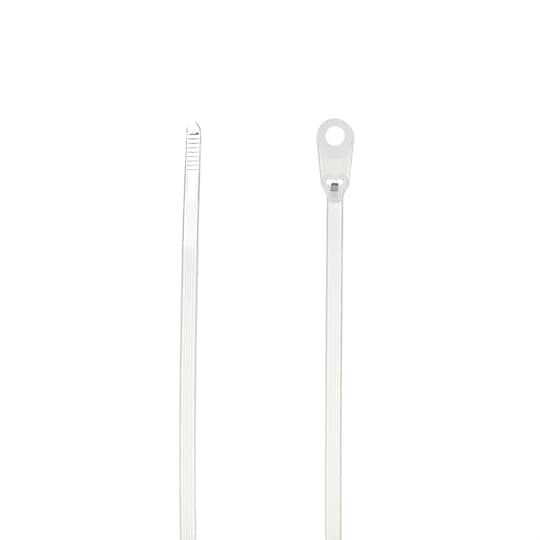 Integrated Mounting Hole Cable Tie, Natural Polyamide (Nylon 6.6) for Temperatures up to 85 Degrees Celsius (185 F) for Indoor Applications, Length of 152mm (6 Inches), Width of 3.6mm (0.14 Inch), Thickness of 1mm (0.04 Inches), Tensile Strength Rating of 177 Newtons (40 pounds), #8 Screw for Mounting