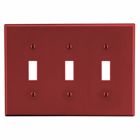 Hubbell Wiring Device Kellems, Wallplates and Box Covers, Wallplate,Non-Metallic, Mid-Sized, 3-Gang, 3) Toggle, Red