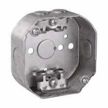Eaton Crouse-Hinds series Octagon Outlet Box, (1) 1/2", 4", 4, AC/MC clamps, 1-1/2", Steel, (2) 1/2", Fixture rated, 15.5 cubic inch capacity