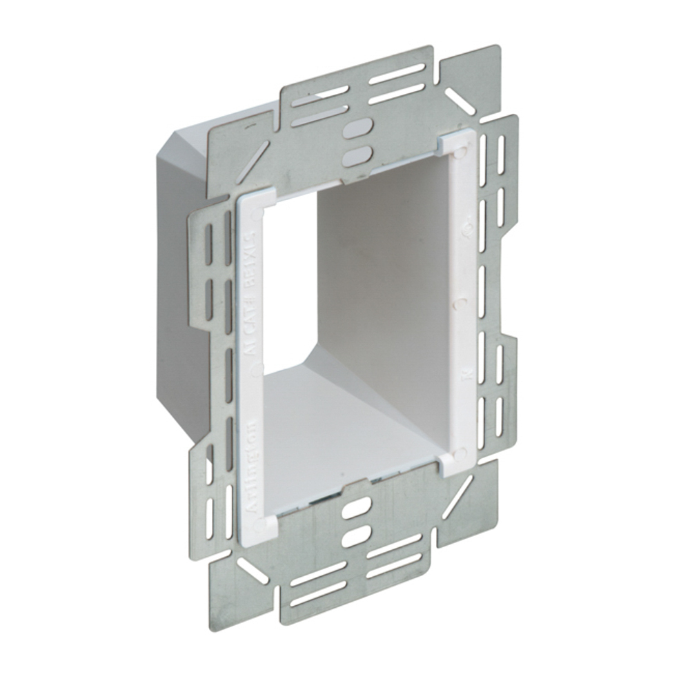 Heavy duty commercial grade Box Extender, levels and supports the wiring device where the box is set back from the wall surface extends the box up to 1-1/2". 2 hour fire rating. Single Gang. Trimmable to work with maxi, midi and standard wall plates.