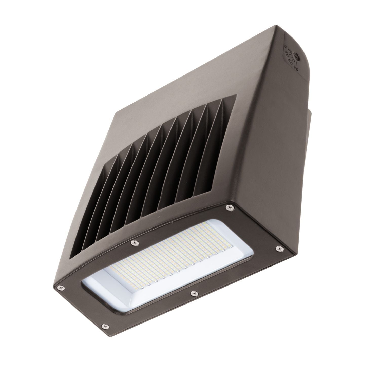 Small LED Wall Pack, Selectable Lumens 2,000-4,000 / 15-20-24-30W, Selectable CCT 3000,4000,5000K / 70CRI, 120-347V, 50/60Hz, Selectable Dusk-to-Dawn via Button-type photocontrol.