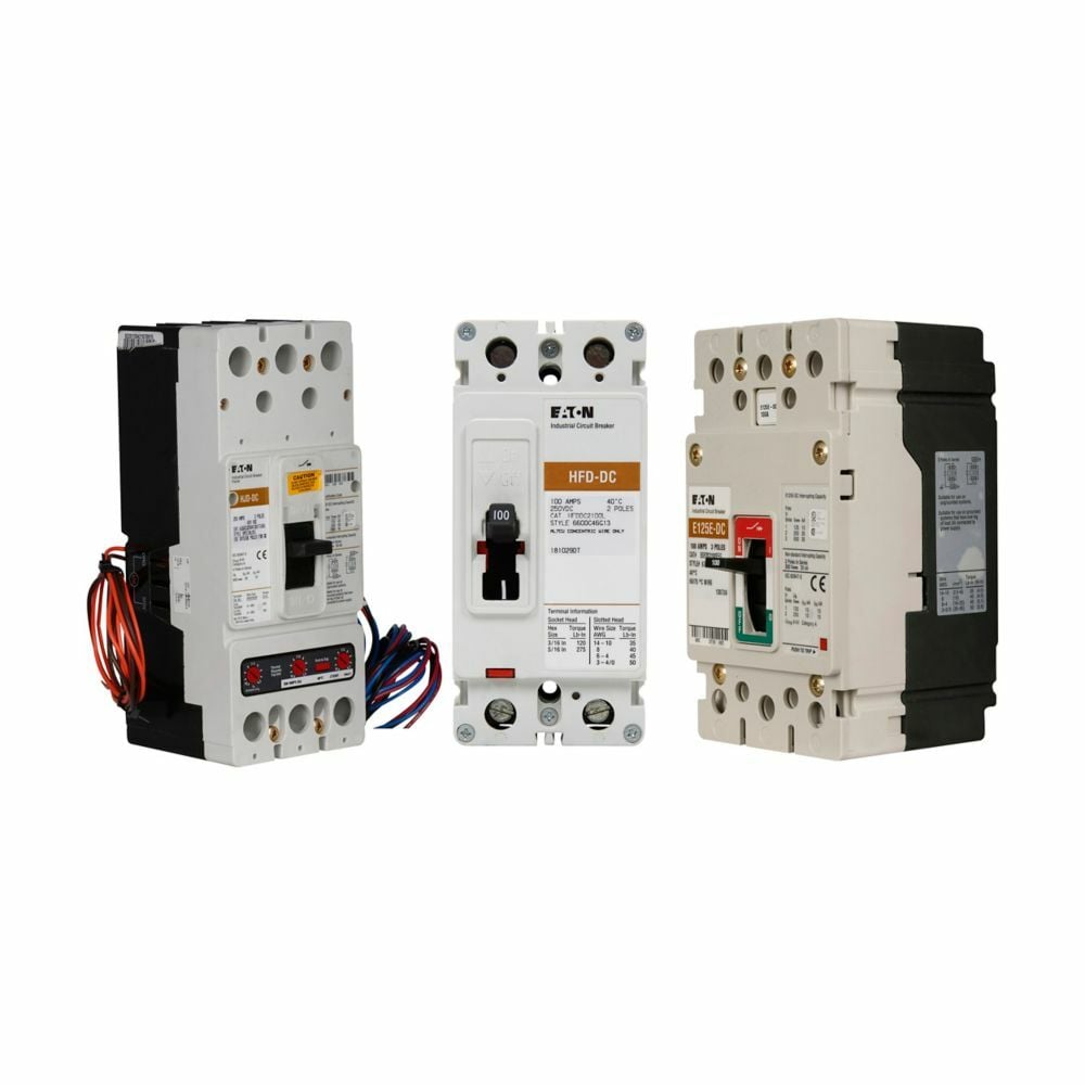 Eaton Series C DC/PvGard complete molded case circuit breaker, F-frame, HFD, Complete breaker, Fixed thermal, fixed magnetic trip type, Two-pole, 30A, 600 Vac, 250 Vdc, 42 kAIC at 600 Vac, Line and load, Vdc