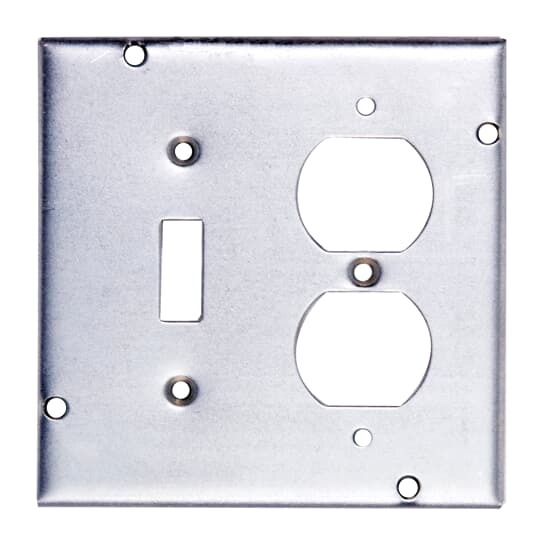 Square Box Surface Cover, 7.5 Cubic Inches, 4-11/16 Inch Square x 1/2 Inch Deep, Galvanized Steel, For use with One Toggle Switch and One Duplex Flush Receptacle