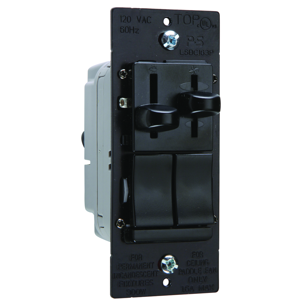 Preset 3-speed/3way De-Hummer Fan Control with 3way Dimmer, 300W Black