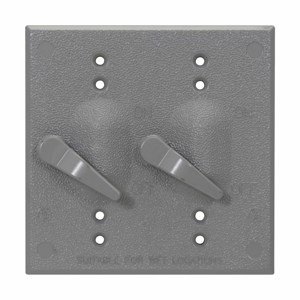 Eaton Crouse-Hinds series weatherproof toggle switch cover, Aluminum, Two-gang, Earless recessed switches