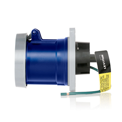 4100R9WLEV LEV 3-Phase Watertight Receptacle, 250 V AC, 100 A, 3 Poles, 4 Wires, Blue