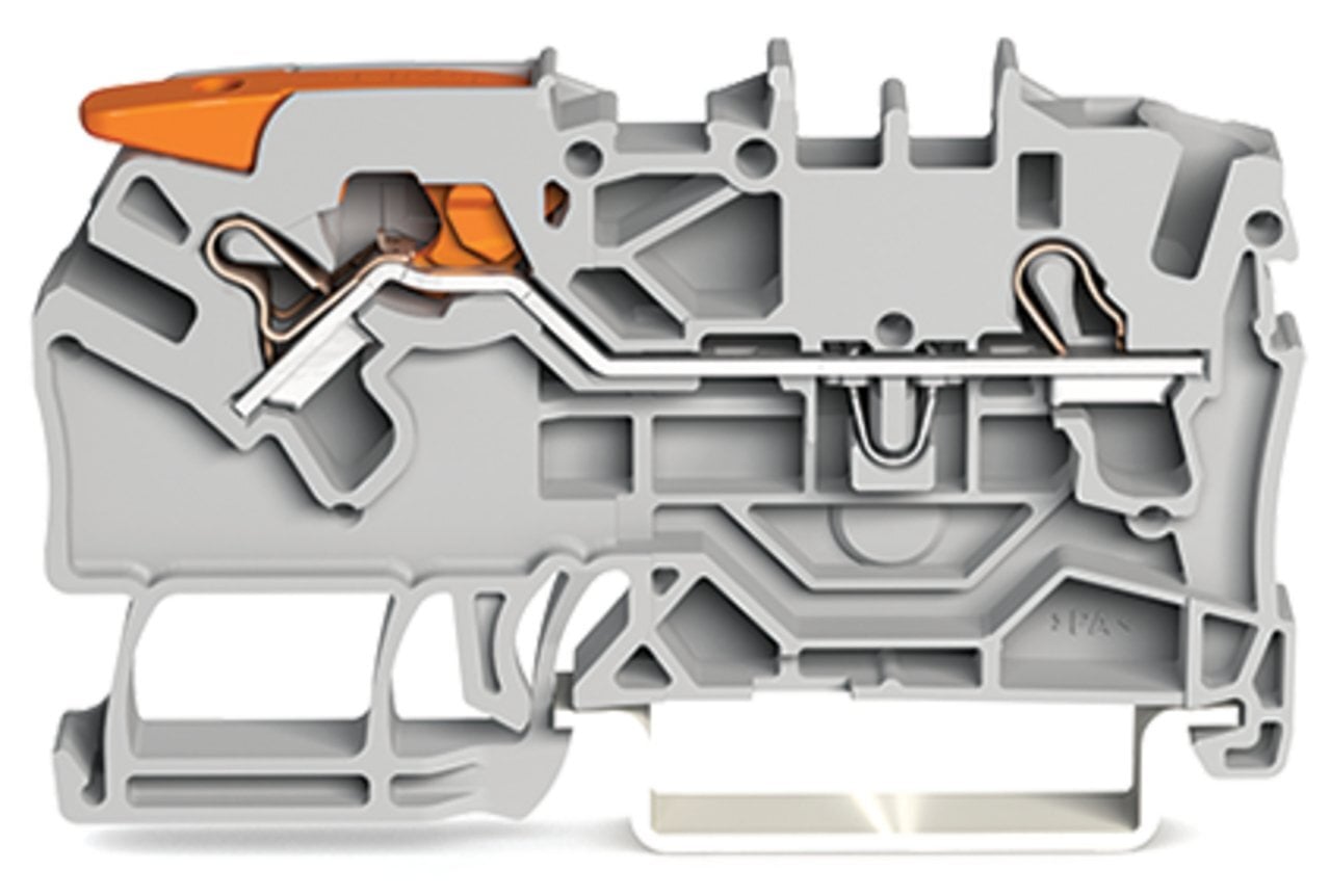 2-conductor through terminal block; with lever and Push-in CAGE CLAMP; 2.5 mm; with test port; side and center marking; for DIN-rail 35 x 15 and 35 x 7.5; Push-in CAGE CLAMP; 2,50 mm; gray