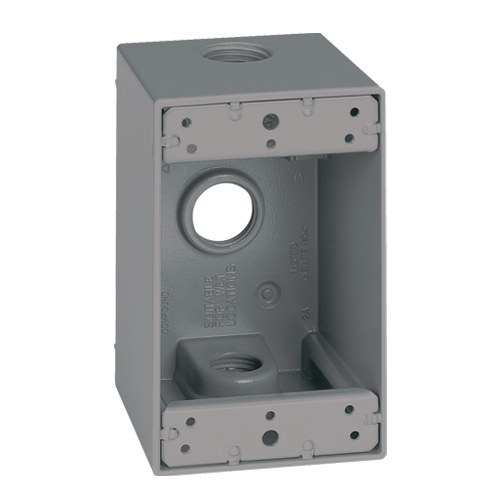 Single Gang Weatherproof Outlet Box 2-5/8 IN Deep With (3) 1/2 IN Hubs, (1) Top, (1)  Bottom, (1)  Back