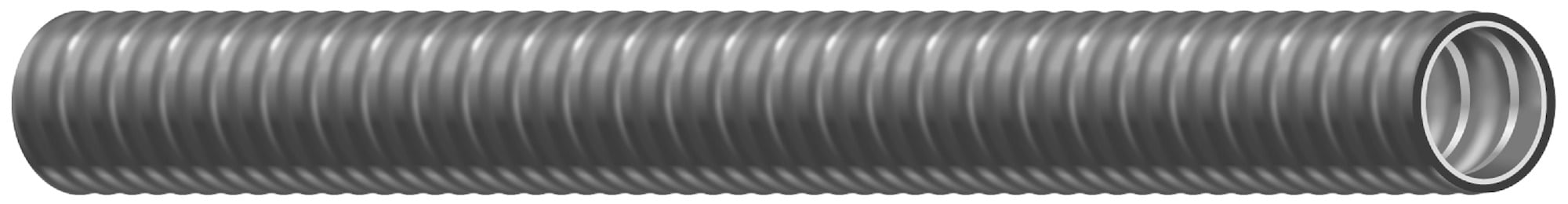 Titan2 Type UL LFMC is manufactured with a spiral wound strip of heavy gauge  corrosion-resistant  hot-dipped galvanized steel. For 3/8" through 1-1/4" trade sizes  the core is constructed with a square locked steel strip with an integral copperbonding strip enclosed within the steel convolutions. For 1-1/2" through 4" trade sizes  the core is constructed with a fully interlocked steel strip. A rugged  flame retardant  flexible PVC jacket is extruded over the steel core. The grey jacket resists oils  mild acids and exposure to sunlight. Also available in other colors subject to minimum runs.