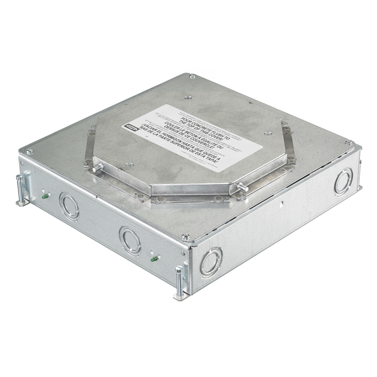 Concrete Floorboxes, Galvanized Stamped Steel Box, Recessed, 4-Gang CFB Series Box for Round Covers, 3.25" Minimum Depth of Pour