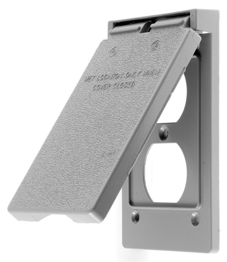Wallplates and Boxes, Weatherproof Covers, 1-Gang, Duplex Opening, Vertical, Gray