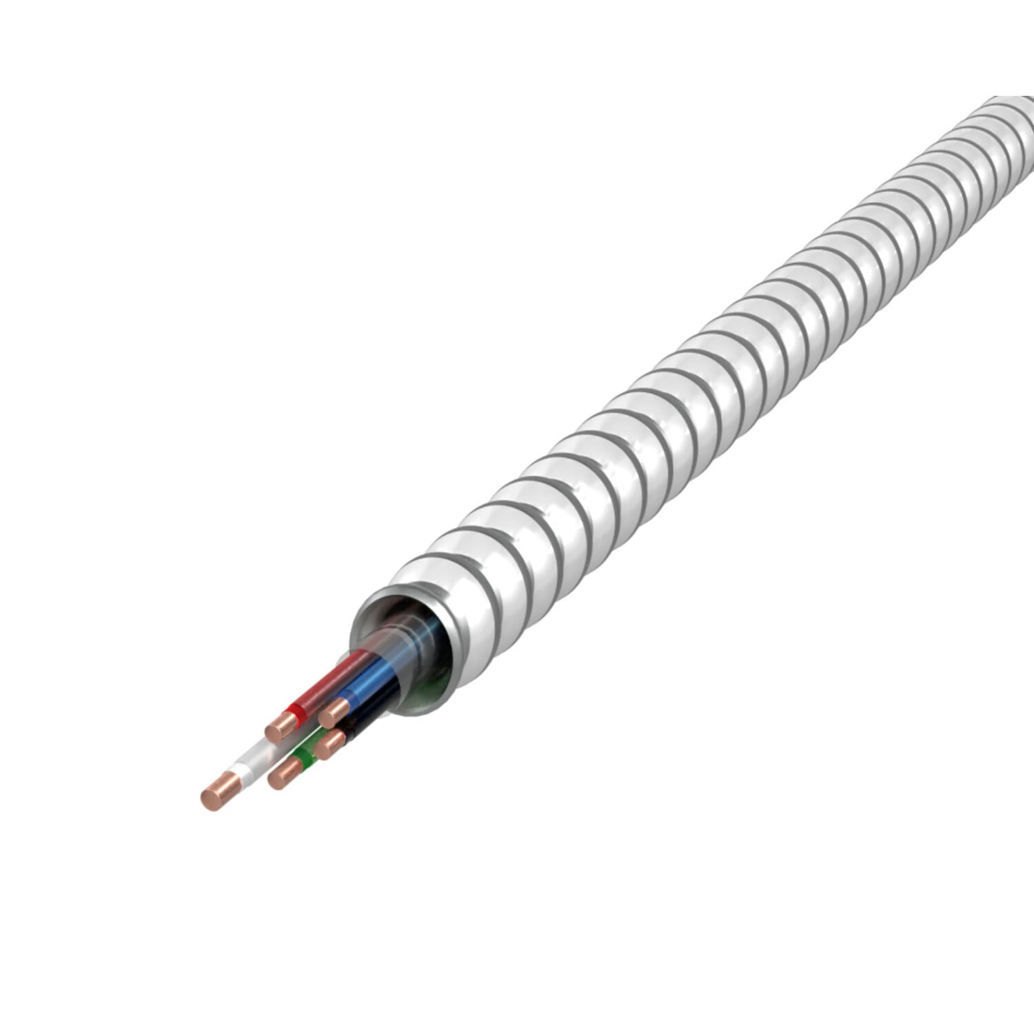 12-2/12-2/12-2 BK RD WE/BK WE/RD 2GN Super Neutral Cable, White Interlocked Galvanized Steel Armor , 1000' Reel, Type MC - Neutral Per Phase/Oversized Neutral