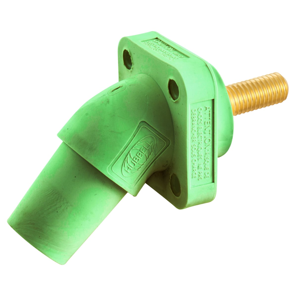 Single Pole Products, 300/400A Series,Receptacle, Angled, Threaded Stud, Green