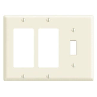 3-Gang 1-Toggle 2-Decora/GFCI Device Combination Wallplate, Standard Size, Thermoset, Device Mount, Light Almond