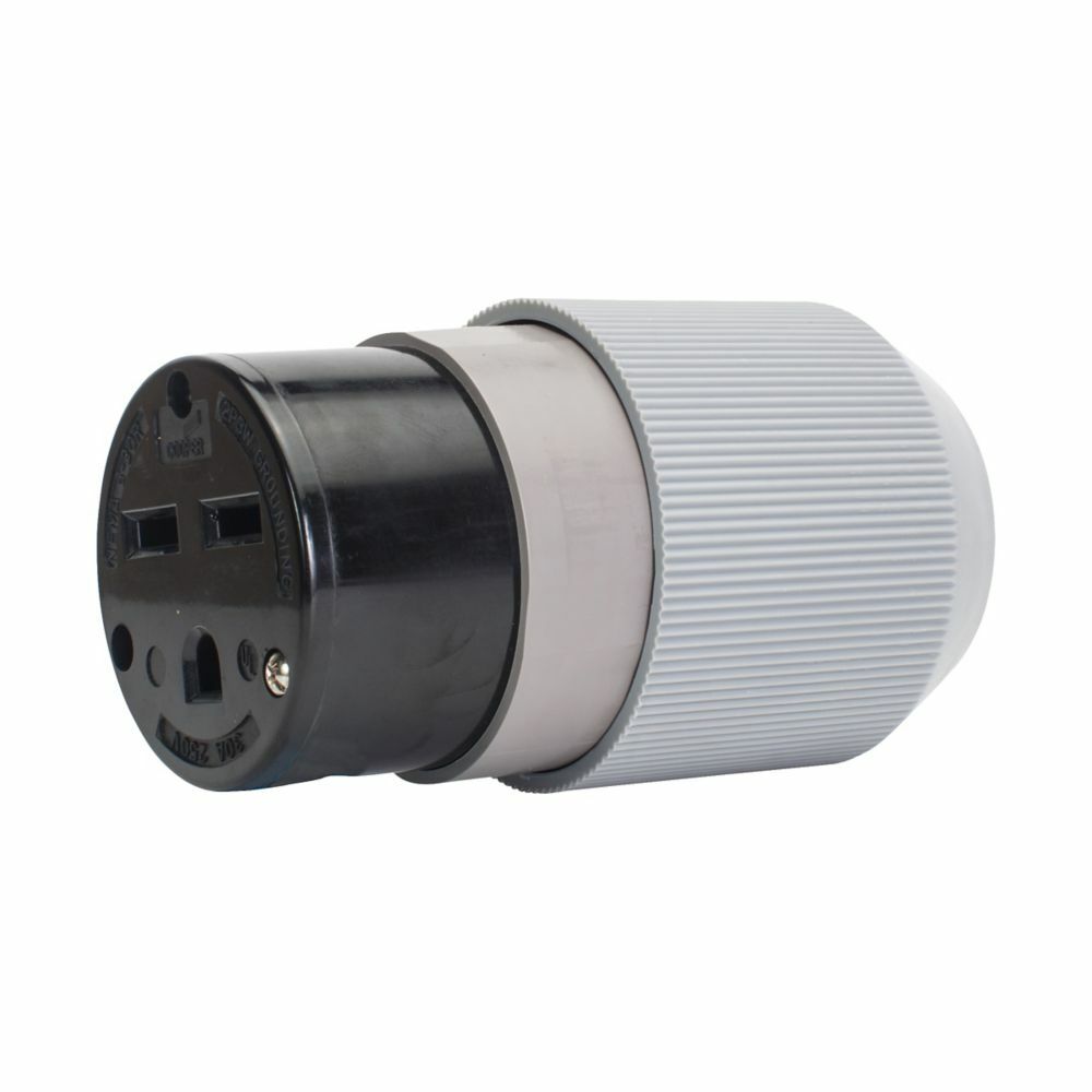 Eaton Arrow Hart extra heavy-duty auto grip connector , #12-4 AWG, 30A, Industrial, 250V, Back wire, Gray and black, Brass, Nylon, 6-30R, Two-pole, three-wire, grounding, Screw, 0.43-1.31", Nylon, Core pack