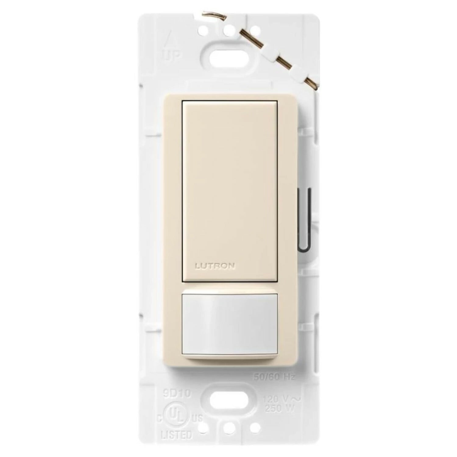 Maestro Occupancy-Sensing Switch, Multi-location/single-pole, 120V/5A, clamshell packaging in light almond