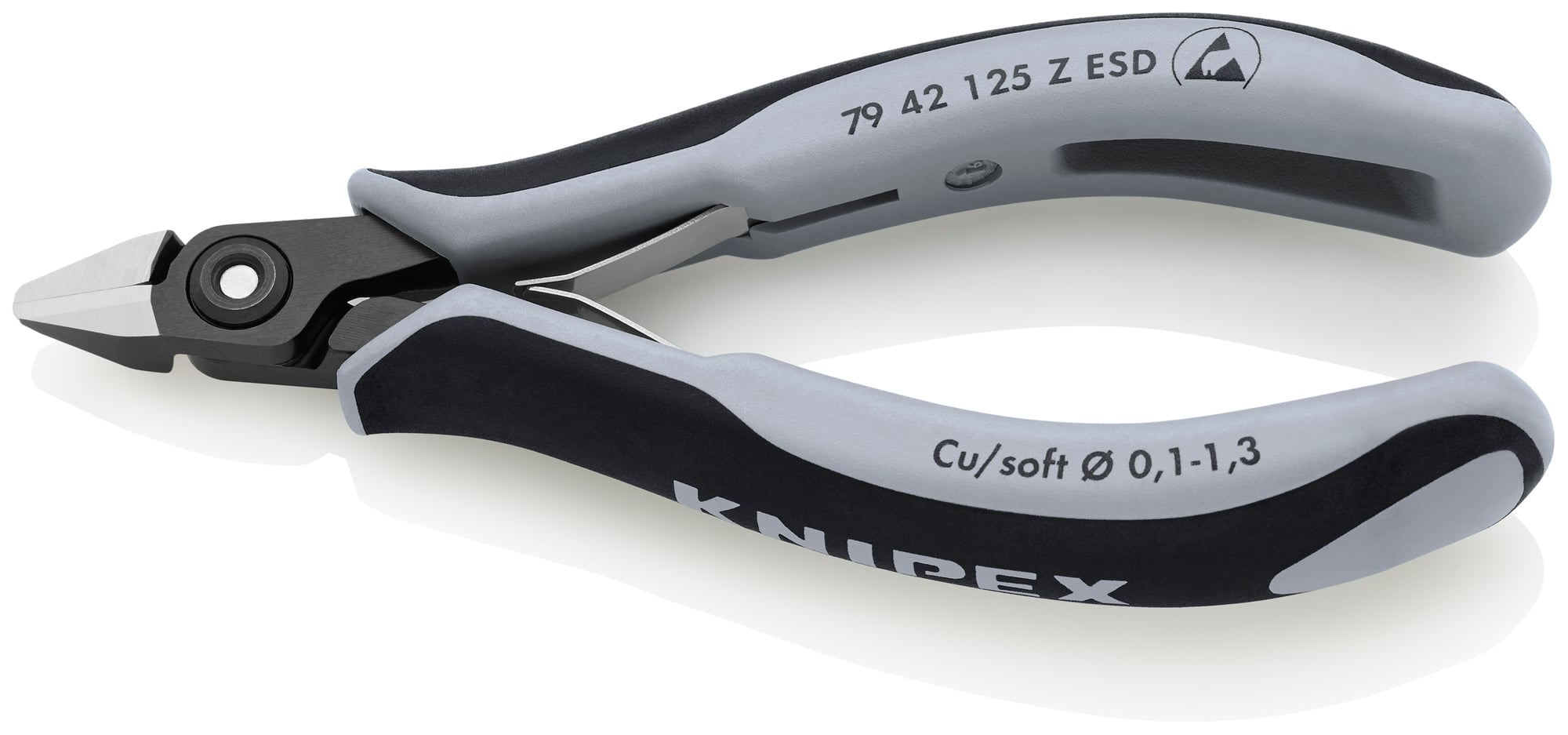 Electronics Diagonal Cutters-ESD Handles, 5 in., Multi-Component, Polished, Ultra Flush Cut, Tapered, Up to 1/32 in. Medium Wire