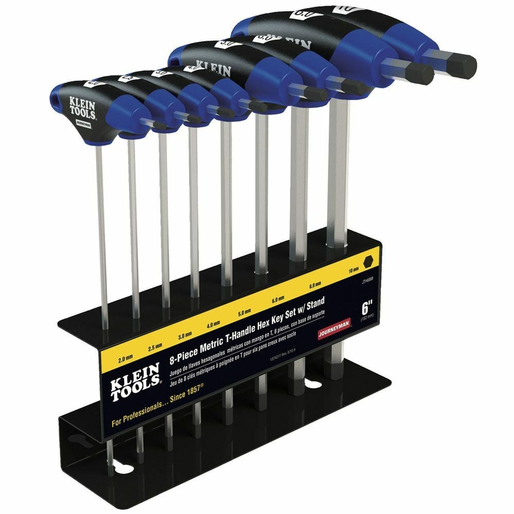 Hex Key Set, Metric, Journeyman T-Handle, 9-Inch with Stand, 8-Piece, T-Handle design delivers more torque to the fasteners