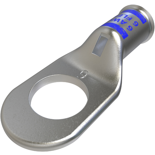 Copper Mining Lug, Conductor Size 6, 1 Hole, 3/8in Bolt Size, Standard Barrel, Sight Window, Tin Plated, UL, CSA