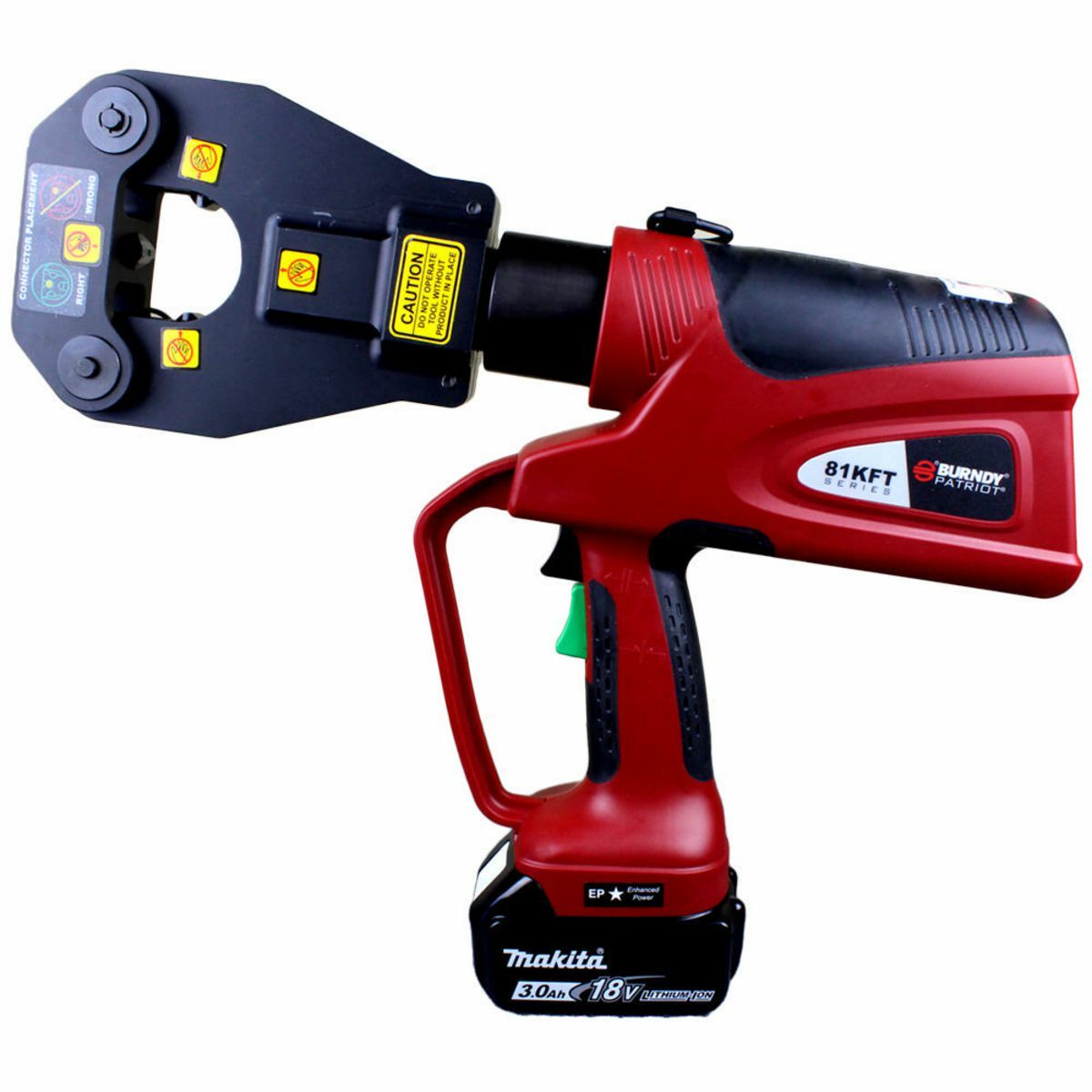 PATRIOT 4-POINT 6-Ton Dieless Latch Head Battery Actuated Crimper, (2) 3.0Ah 18V Li-ion Batteries, 120V-AC Charger, Hard Case