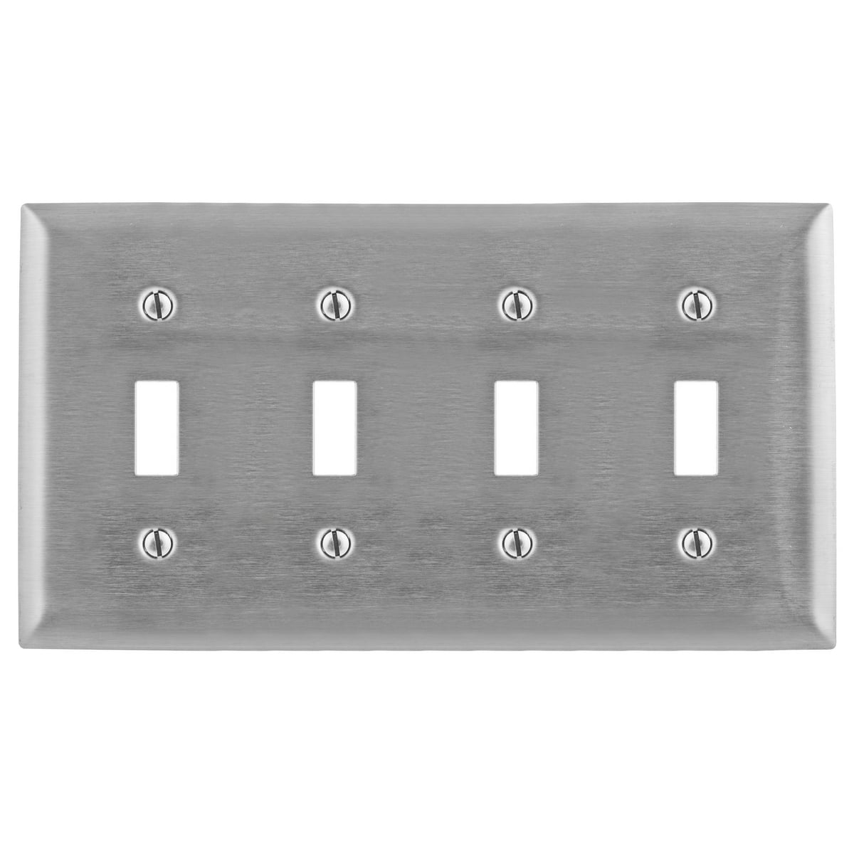 Wallplates and Boxes, Metallic Plates, 4- Gang, 4) Toggle Openings, Standard Size, Stainless Steel