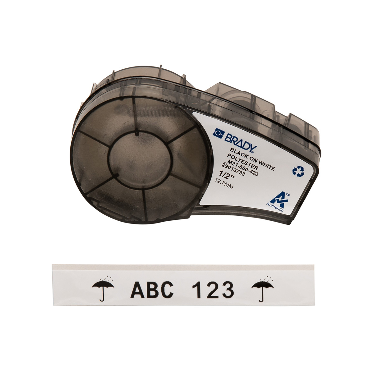 Label Polyester 0.5in x 21ft BK/WT