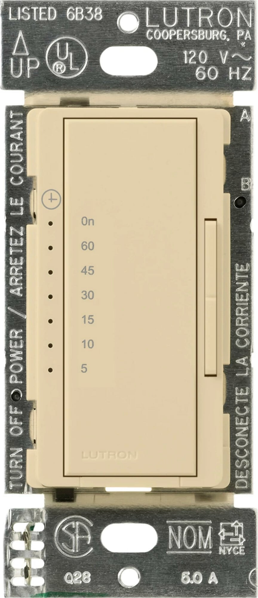 Maestro Countdown Timer, Multi-location/single-pole, neutral required, 120V/600W/VA (5A) in ivory