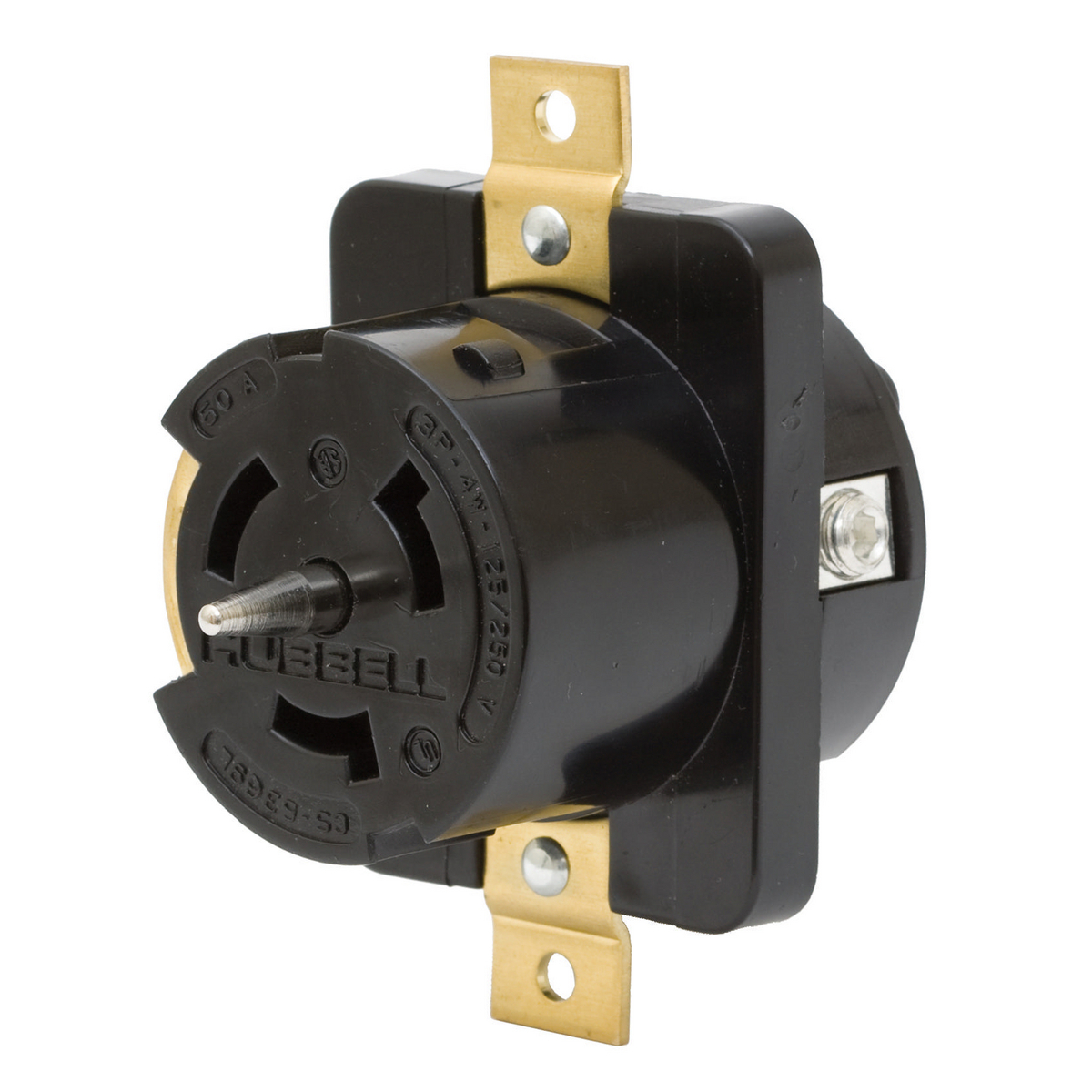 Locking Devices, Economy, Receptacle, 50A 125/250V, 3-Pole 4-Wire Grounding, Non-NEMA, Screw Terminal, Black
