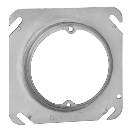 Square Box Cover, 3.5 Cubic Inches 4 Inch Square x 1/2 Inch Raised, Center Blanked with Tapped Ears on 2-3/4 Inch Centers, Pre-Galvanized Steel