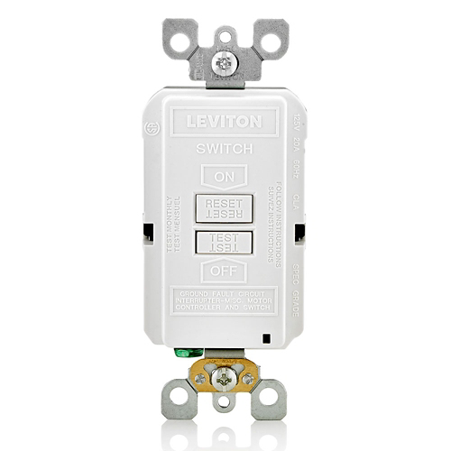 GFRBF-W SmartlockPro Slim Blank Self-Test Slim GFCI Receptacle, 125 V AC, 20 A, 2 Poles, 3 Wires, White