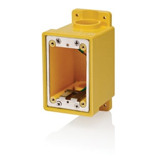 FD Box, Single-Gang, 26.0 Cubic Inch Capacity, 1-Inch NPT Openings, Includes Plugs and Stainless Steel Device Mounting Plate, Yellow