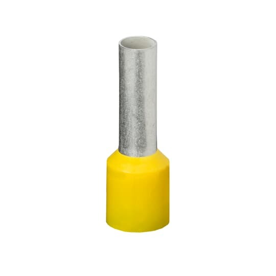 Polypropylene-Insulated Old DIN Ferrule, Total Length .571 Inches/14.5mm, Pin Length .315 Inches/8mm, Pin Diameter .059 Inches/1.5mm, Base Diameter .118 Inches/3.0mm, Wire Range #18-17 AWG/1.00mm2, Color Yellow, Copper, Tin Plated